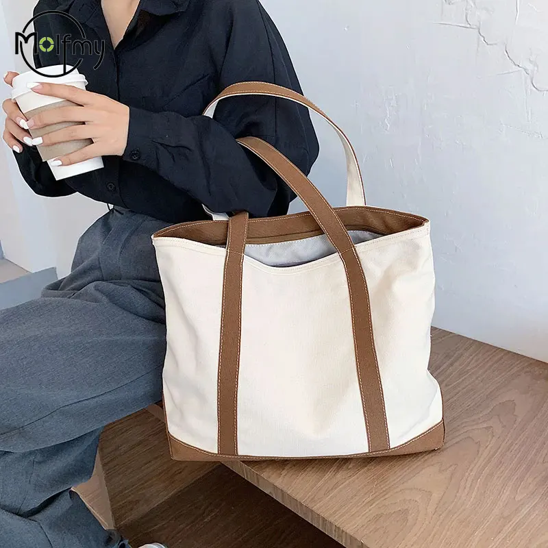 Top Trends: Women's Bag Canvas Striped Handbag Large Capacity Single Shoulder Bag Simple Designer For Female Casual Tote Shopper Handle Bags Shoppable Styles