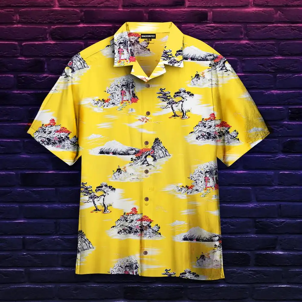 Top Trends: New Men's Hawaii Yellow Shirts Creative Chinese Landscape Painting Short Sleeve Aloha Shirts Cuban Style Summer Plus Size Shoppable Styles