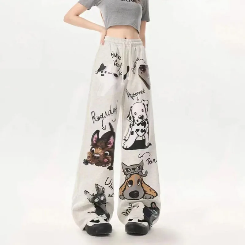 Top Trends: Dopamine Wearing Dog Pattern Casual Straight Pants Unisex Elastic Waist Drawstring Pockets Solid American Loose Street Trousers Shoppable Styles