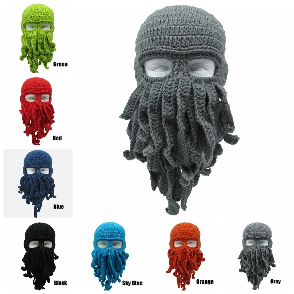 Top Trends: Novelty Handmade Funny Tentacle Octopus Hat Crochet Cthulhu Beard Beanie Men's Women's Knit Wind Mask Cap Halloween Animal Gift Shoppable Styles