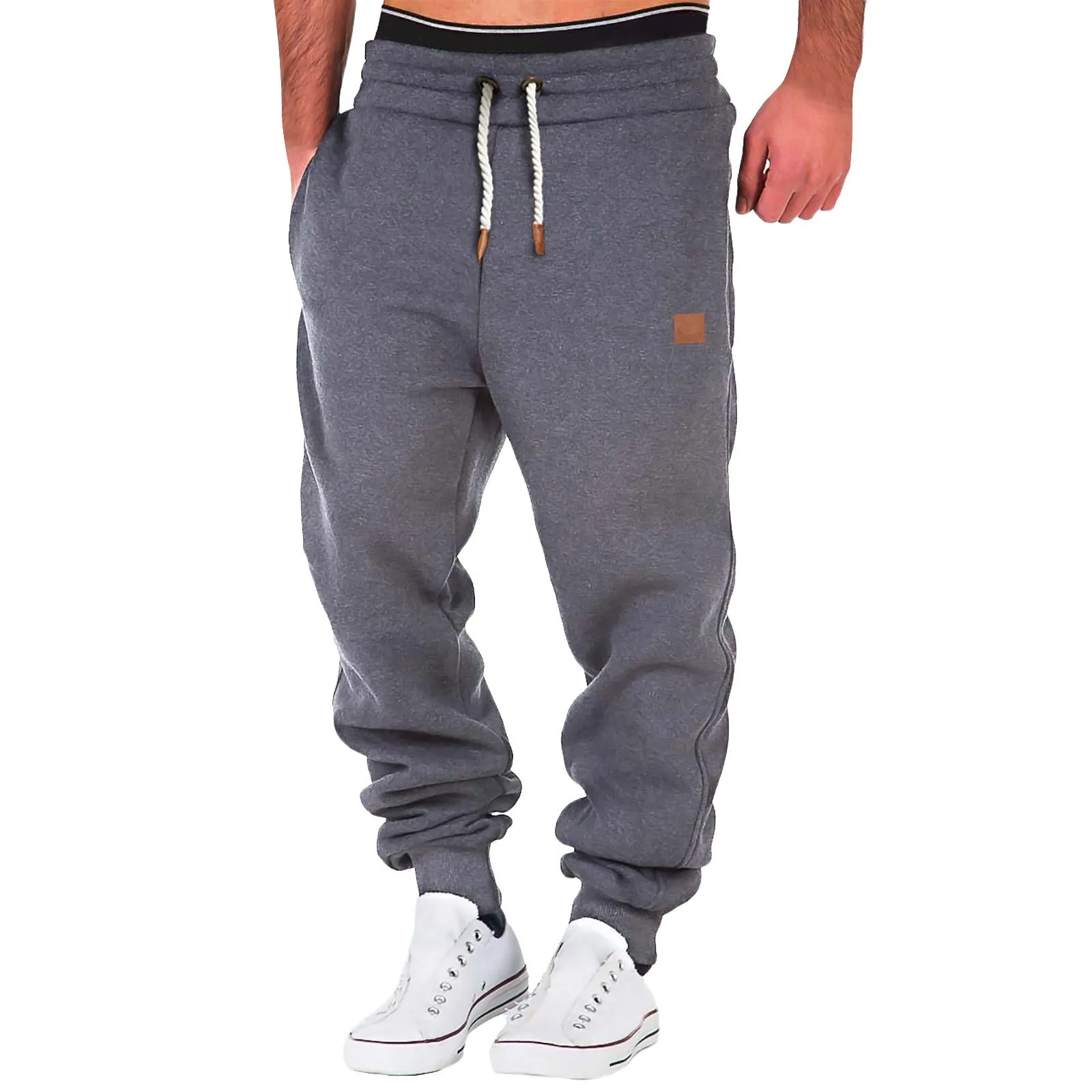 Top Trends: Mens Sweatpants Autumn Winter Brushed Solid Color Elastic Waist Drawstring Pants Korean Style Thicken Jogger Sports Bottoms Male Shoppable Styles - Image 3