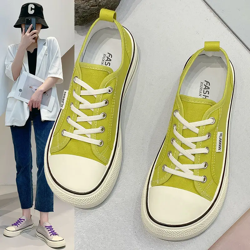 Top Trends: Women Wide Toe Canvas Shoes Spring Flat Shoes Solid Color Student Sneakers Girls Skateboard Vulcanized Tennis Women Zapatillas Shoppable Styles