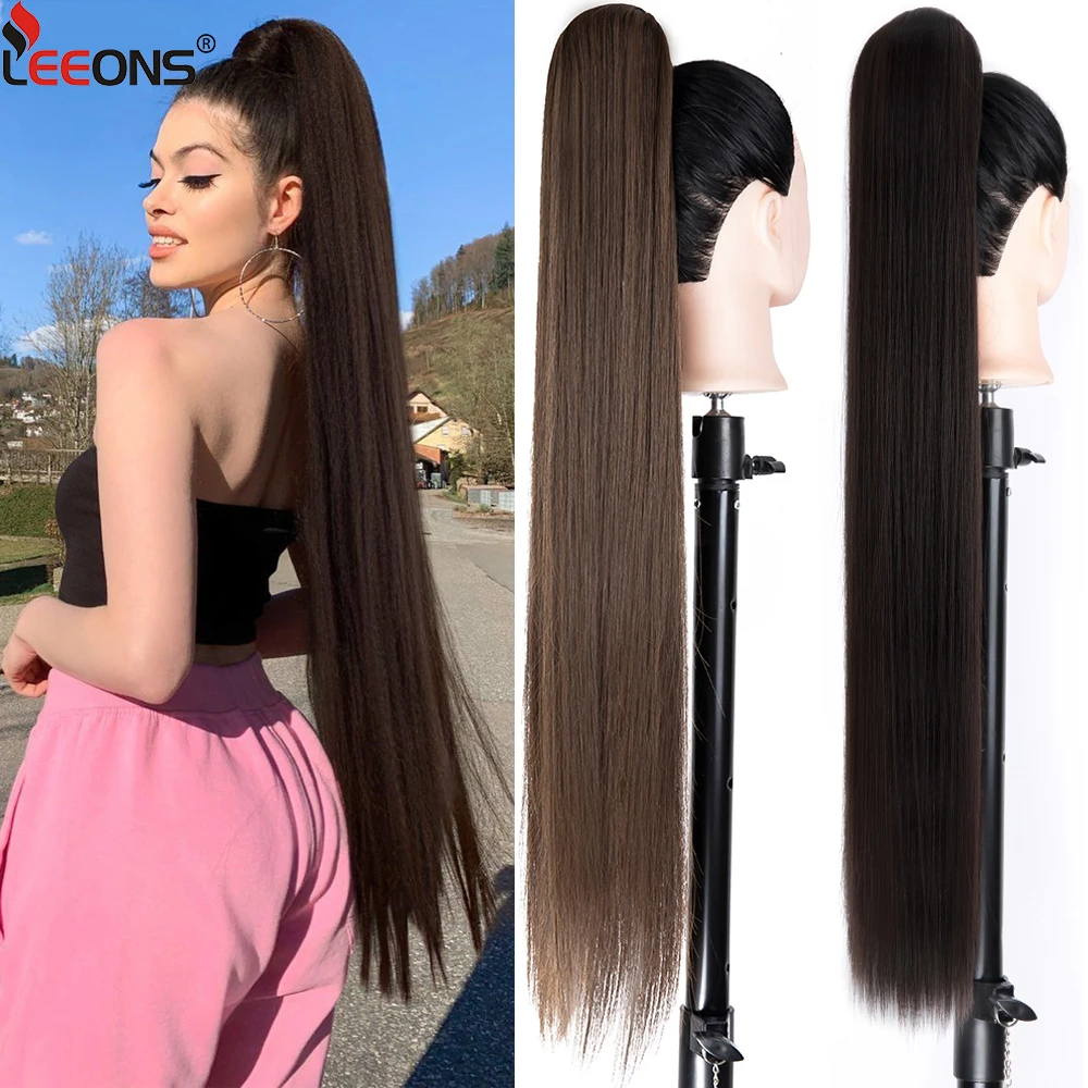 Top Trends: Leeons 85Cm 33Inch Long Ponytail Hairpieces For Women Hairstyles Straight Synthetic Fake Ponytail Wrap Around Clip In Horse Tail Shoppable Styles