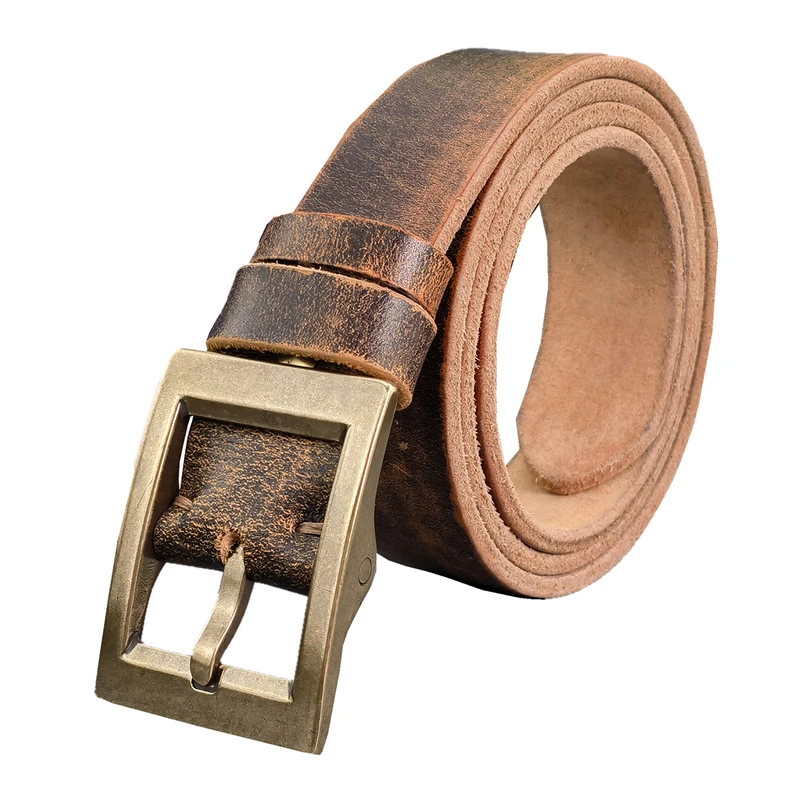 Top Trends: Vintage Heavy Solid Brass Belt Buckle Genuine Leather Belt Men Luxury Ceinture Leather Belt For Men Waist Male Belt Wide MBT0613 Shoppable Styles