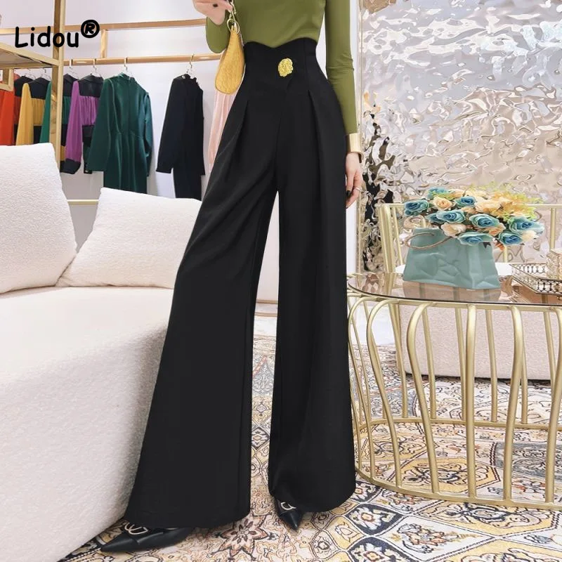 Top Trends: All-match Commuter Solid Color High Waist Suit Pants Office Lady Fashion Loose Wide Leg Trousers Summer New Women's Clothing Shoppable Styles