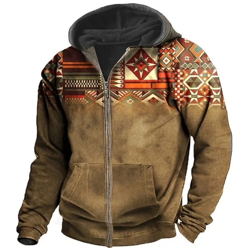 Top Trends: Vintage Y2K Zipper Golf Hoodie For Men Fashion Jacket Ethnic Men's Pullovers 3d Jersey Sweatshirt Long Sleeve Casual Clothing Shoppable Styles