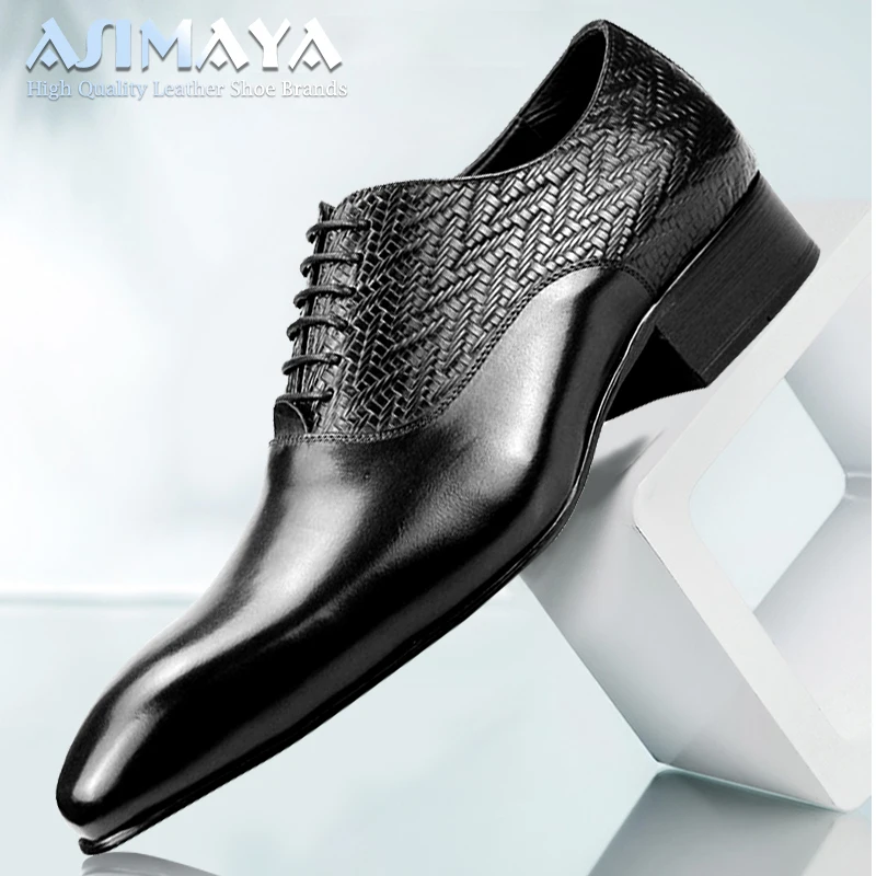 Top Trends: High Grade Black Leather Shoe Formal Office Oxfords Elegant Wedding Position Braid Leather Business Lace Up Men Shoes Handmade Shoppable Styles