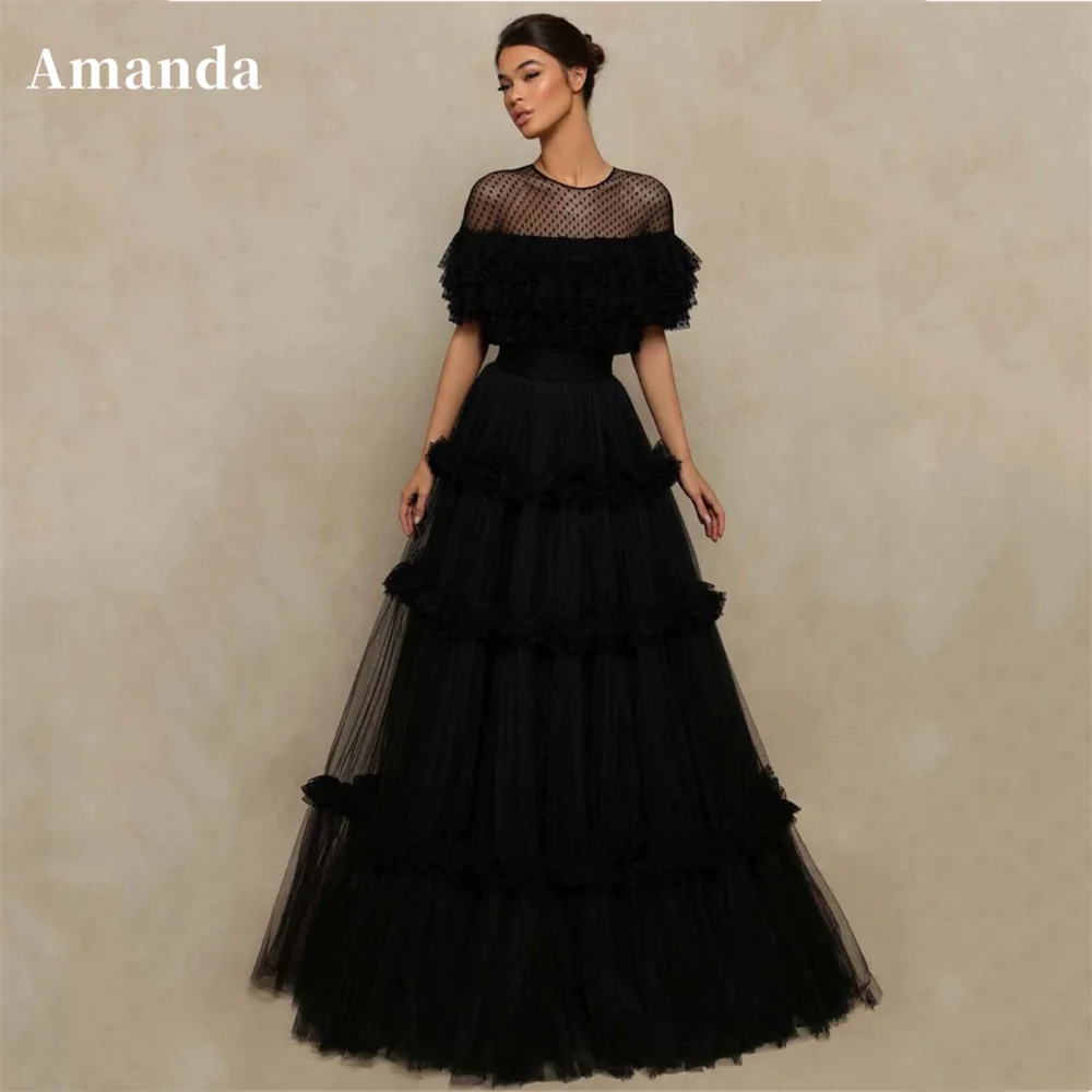 Top Trends: Amanda Black Multilaye Evening Dress Wave Point Prom Dress 2023 Sexy O-neck Party Dress Tulle A-line فساتين مناسبة رسمية Shoppable Styles