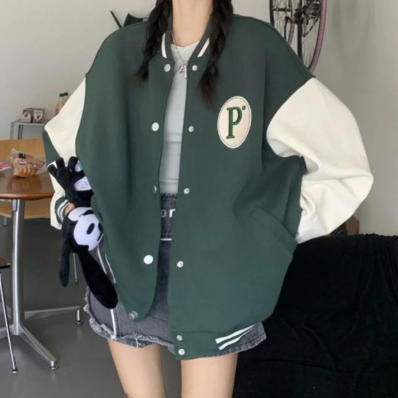 Top Trends: Harajuku Baseball Jacket Women Oversize Korean Style College Varsity Jackets Green Bomber Coats Streetwear Couple Loose Shoppable Styles