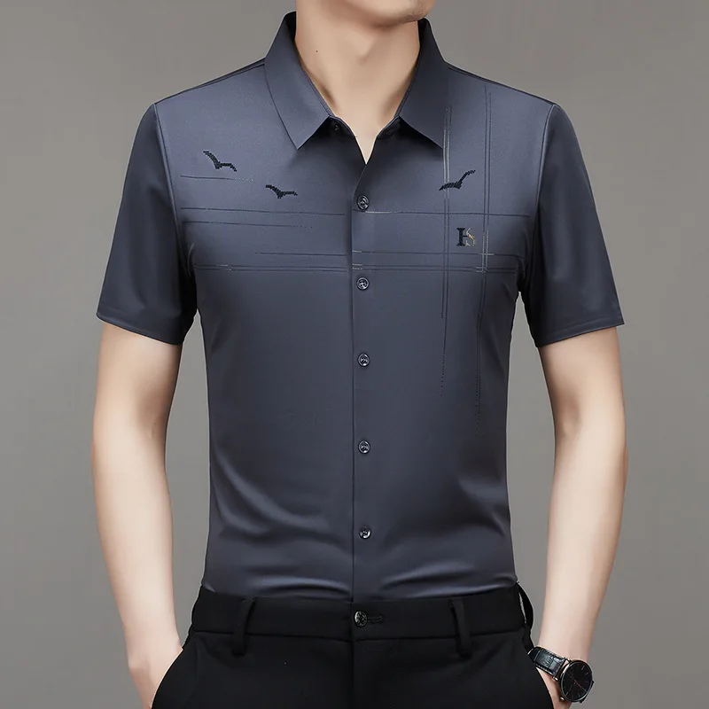 Top Trends: Summer Turn-down Collar Men's New Clothing Short Sleeve Shirt Middle-aged Thin Seamless Loose Fitting Fashion Business Tops Shoppable Styles