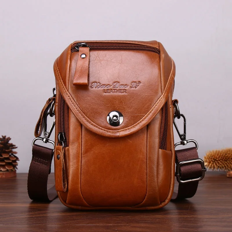 Top Trends: Vintage Genuine Leather Men's Crossbody Bag Cowhide MultiFunction Shoulder Messenger Bag Fashion Phone Bag Male Belt Pouch Shoppable Styles