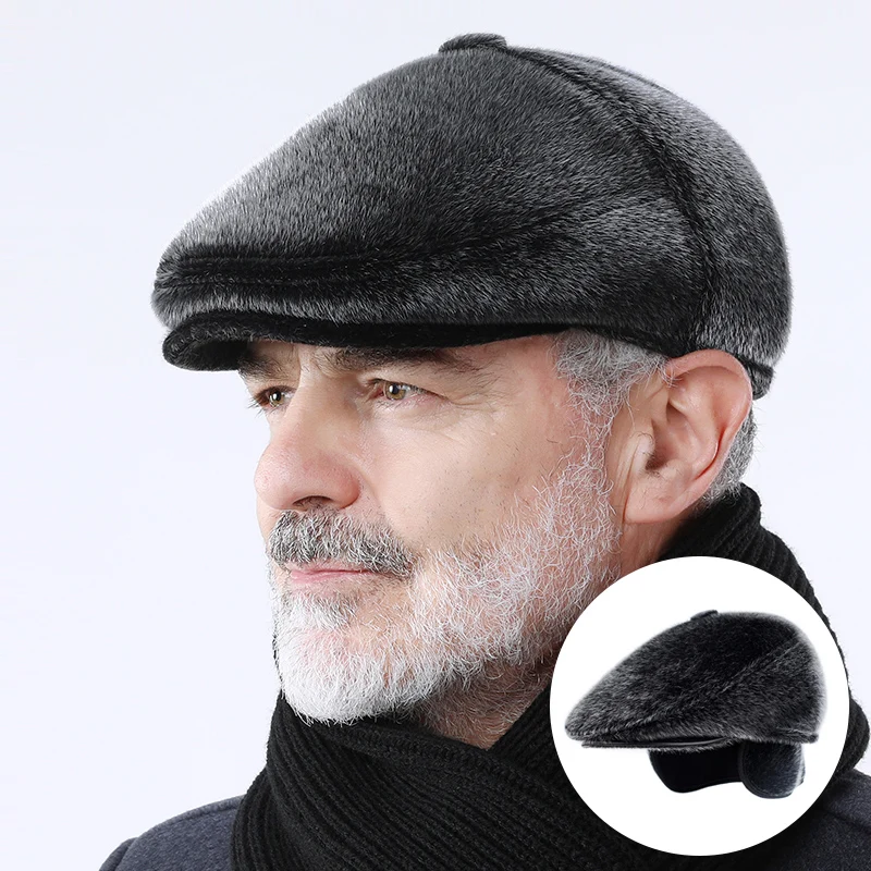 Top Trends: Winter Faux Fur Newsboy Hat With Earflaps Beret Cap For The Elderly Peaked Cap Winter Warm For Old Men Flat Cap Shoppable Styles