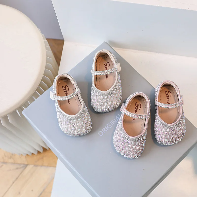 Top Trends: Baby Girl Princess Shoes Single Leather Children's Flats Shoes Fashion Bling Bling Girl Mary Janes Shoe Pink Beige Shoppable Styles