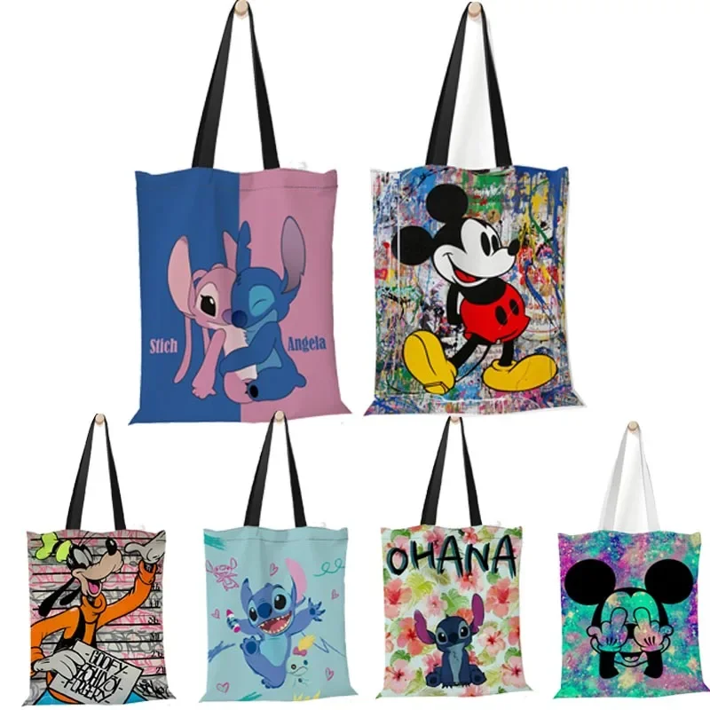 Top Trends: Disney Women's Handbag Mickey Mouse Lilo And Stitch Canvas Hand Bag Large Capacity Shopping Bags For Girls Shoulder Bags Shoppable Styles