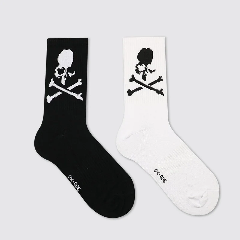 Top Trends: Hip Hop Skateboard Original Design Black White Skull Socks Personality Street Hip Hop Sports Middle Tube Cotton Women&#039;s Socks Shoppable Styles