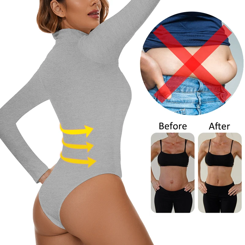 Top Trends: Bodysuit For Women Tummy Control Waist Shapers Long Sleeve Bodysuits High Collar Shapewear One-Piece Slimming Tops Shoppable Styles - Image 4