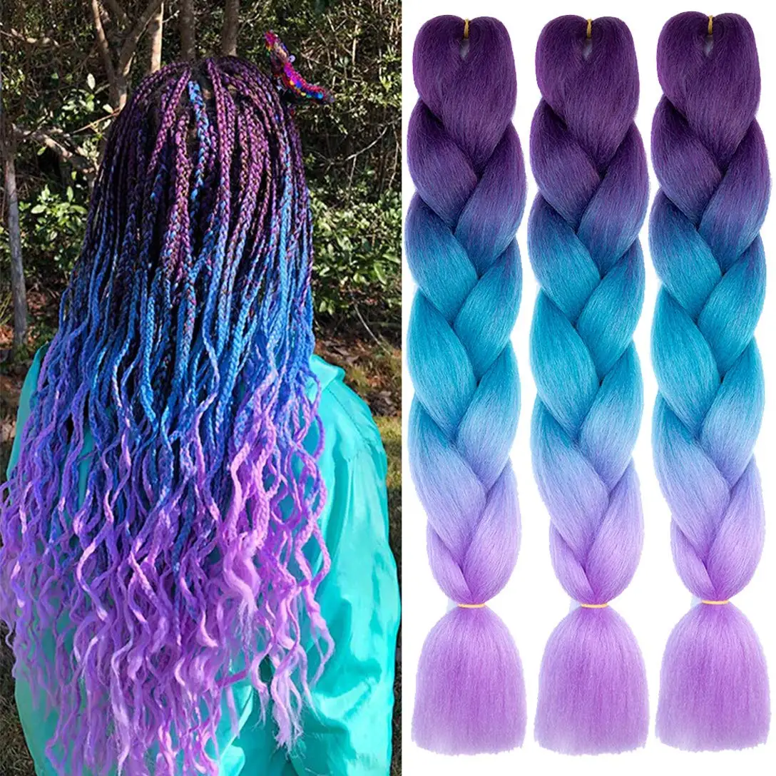 Top Trends: Blue / Purple / Pink High Temperature Ombre Jumbo Synthetic Braiding Hair For Twist Crochet Braids Shoppable Styles