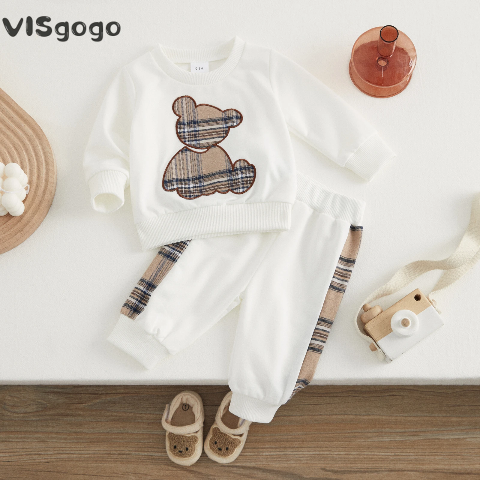 Top Trends: VISgogo Baby Girl Boy Clothes Spring Fall Outfits Long Sleeve Plaid Bear Sweatshirt Tops And Pants 2Pcs Casual Tracksuits Shoppable Styles