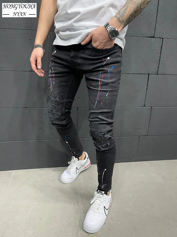 Top Trends: Fashion Mens Ripped Jeans Skinny Streetwear Vintage Jeans Stretchy Hole Pencil Pants Slim Denim High Quality Hip Hop Black Jeans Shoppable Styles