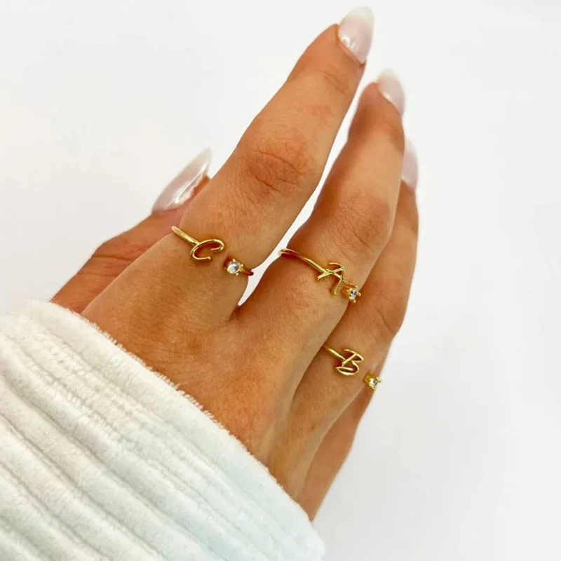 Top Trends: Tiny Initial Letter Rings For Women Stainless Steel A-Z Letters Adjustable Ring Female Christmas Aesthetic Jewelry Bijoux Femme Shoppable Styles