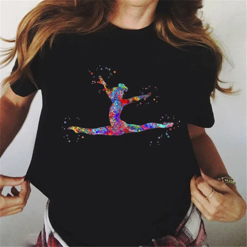 Top Trends: Summer 2024 Watercolor Ballet Dancer Printed Girl Black T Shirt Kawaii Gymnastics Dance Lover Gift Tee Shirt Femme Custom Tshirt Shoppable Styles