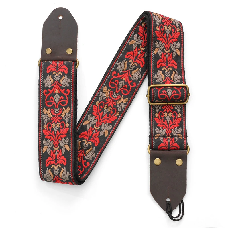 Top Trends: 80cm-135cm 5cm Wide Universal Guitar Strap Adjustable Nylon Embroidery Guitar Belt With PU Leather For Folk Wooden Classical Shoppable Styles