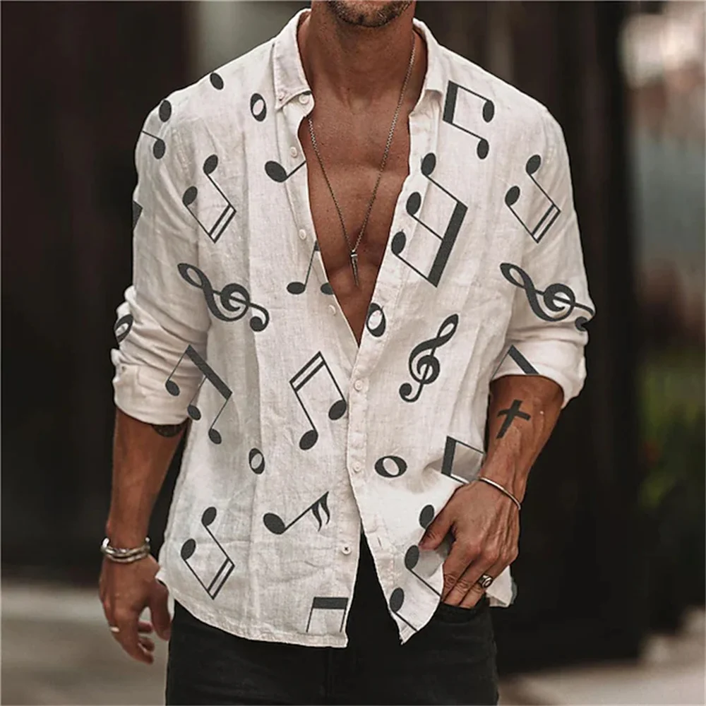 Top Trends: New Men&#039;s Shirt Graphic Printing Notes Beige Casual Long-sleeved Button Clothing Sports Fashion Design S-6XL Summer 2023 Shoppable Styles