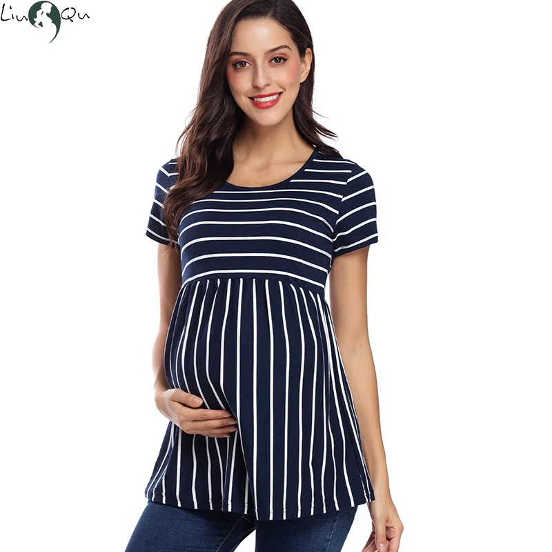 Top Trends: Liu&Qu Maternity Tunic Tops Pregnant Shirts Short Sleeve Side Ruching T-shirt Pregnancy Round Neck Tee Shirt Summer Clothing Shoppable Styles