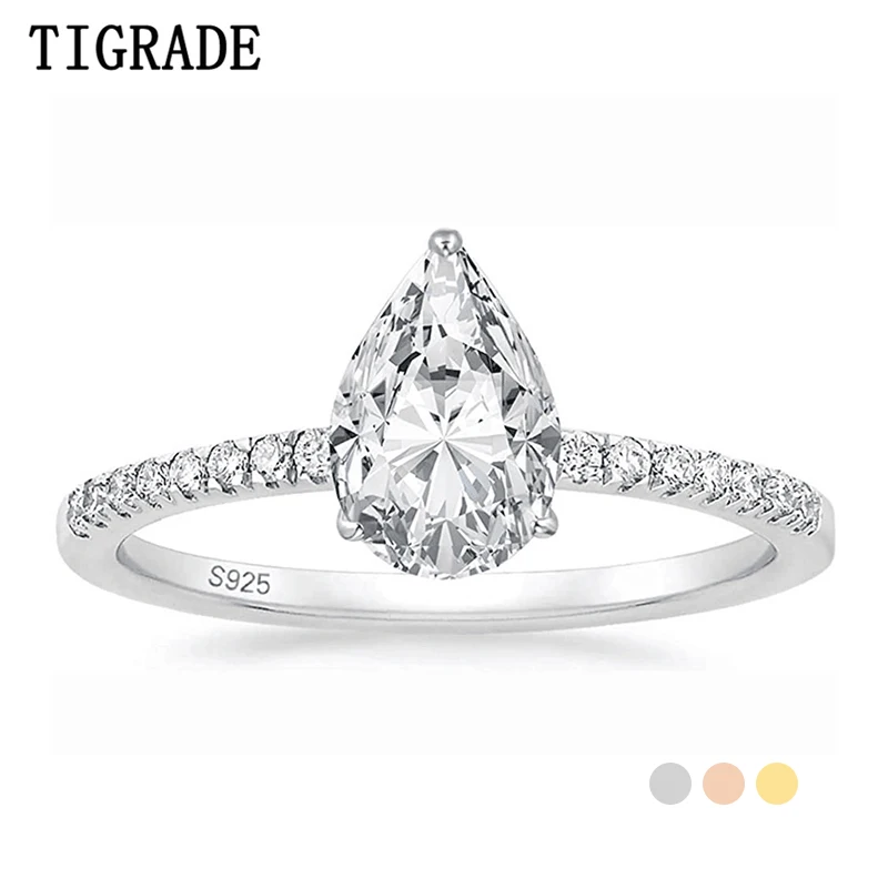 Top Trends: Tigrade 2CT 925 Sterling Silver Engagement Rings Pear Cut 5A+ Cubic Zirconia CZ Wedding Promise Rings For Her Stunning Teardrop Shoppable Styles