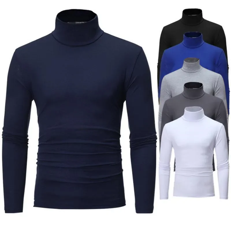 Top Trends: Fashion Men&#039;s Casual Slim Fit Basic Turtleneck High Collar Pullover Male Autumn Spring Thin Tops Basic Bottoming Plain T-shirt Shoppable Styles