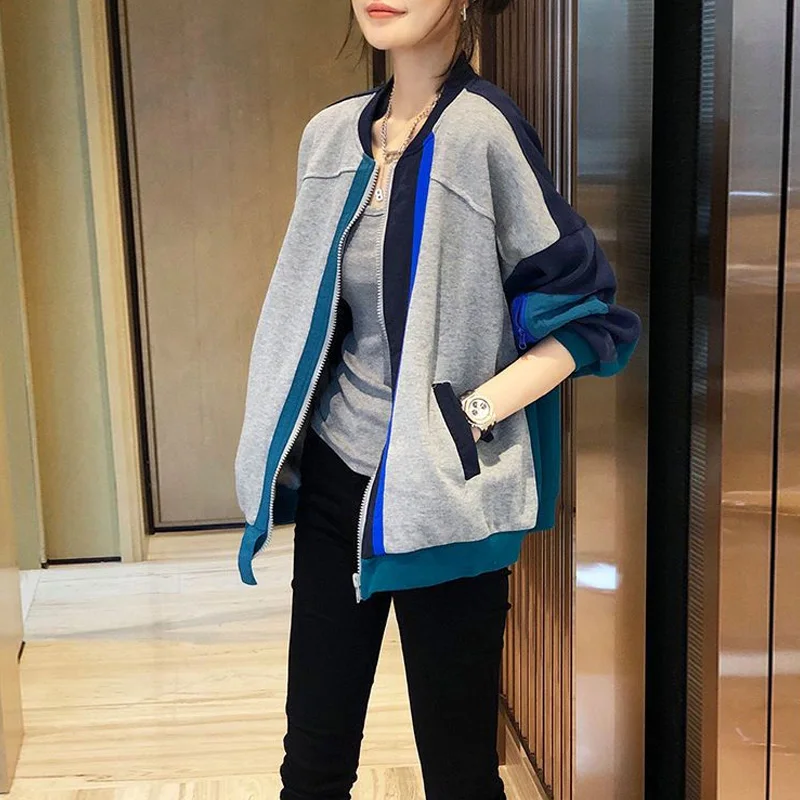 Top Trends: 2023 New Spring And Autumn Fashion Trend Contrast Color Panel Outwear Casual Loose Thin Women&#039;s Sports Jacket Baseball Jersey Shoppable Styles