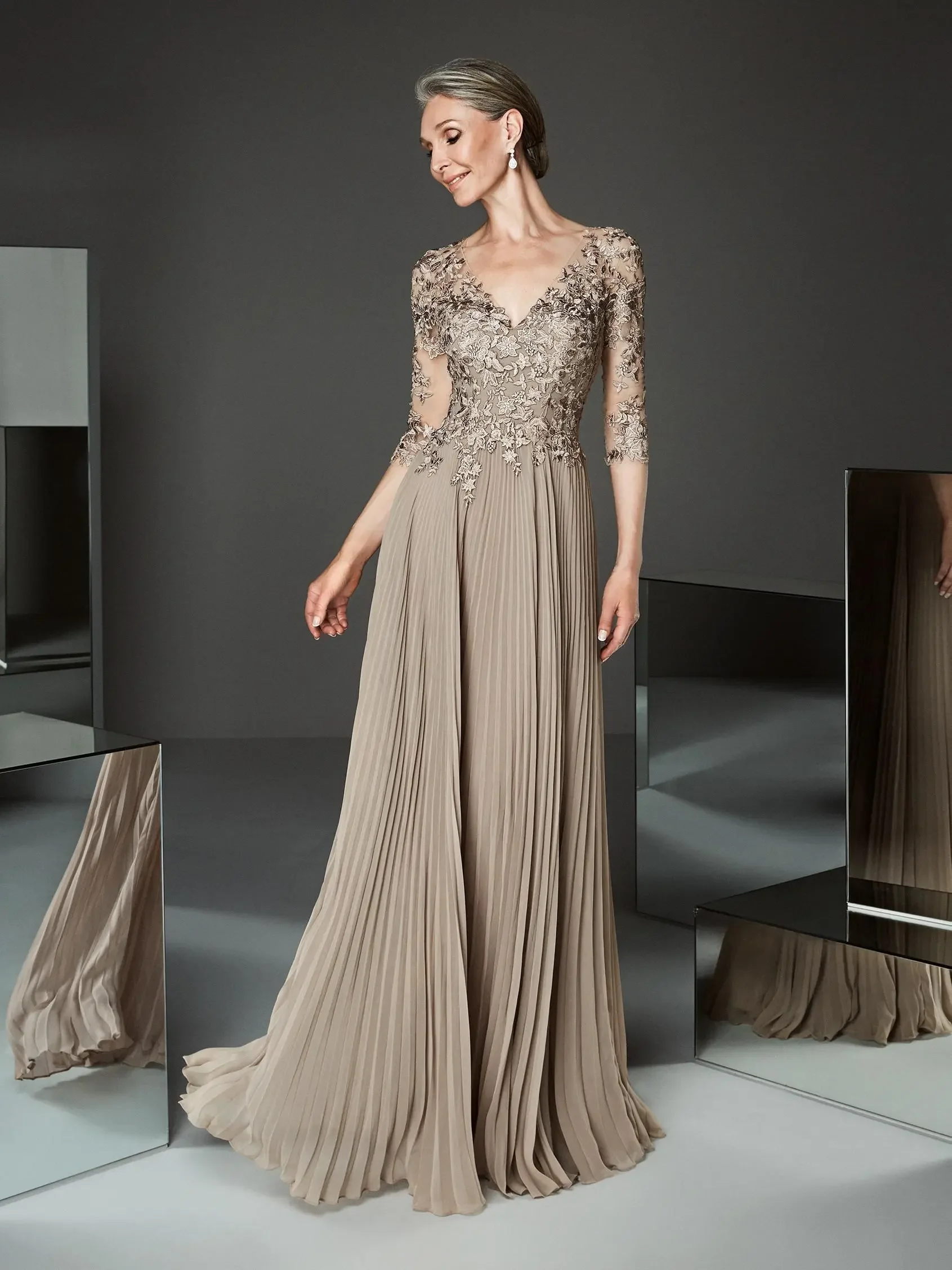 Top Trends: Elegant Mother Of The Bride Dress Champagne Lace Gold Half Sleeve Prom Dress Long Evening Gwons Vestidos De Fiesta فساتين السهرة Shoppable Styles