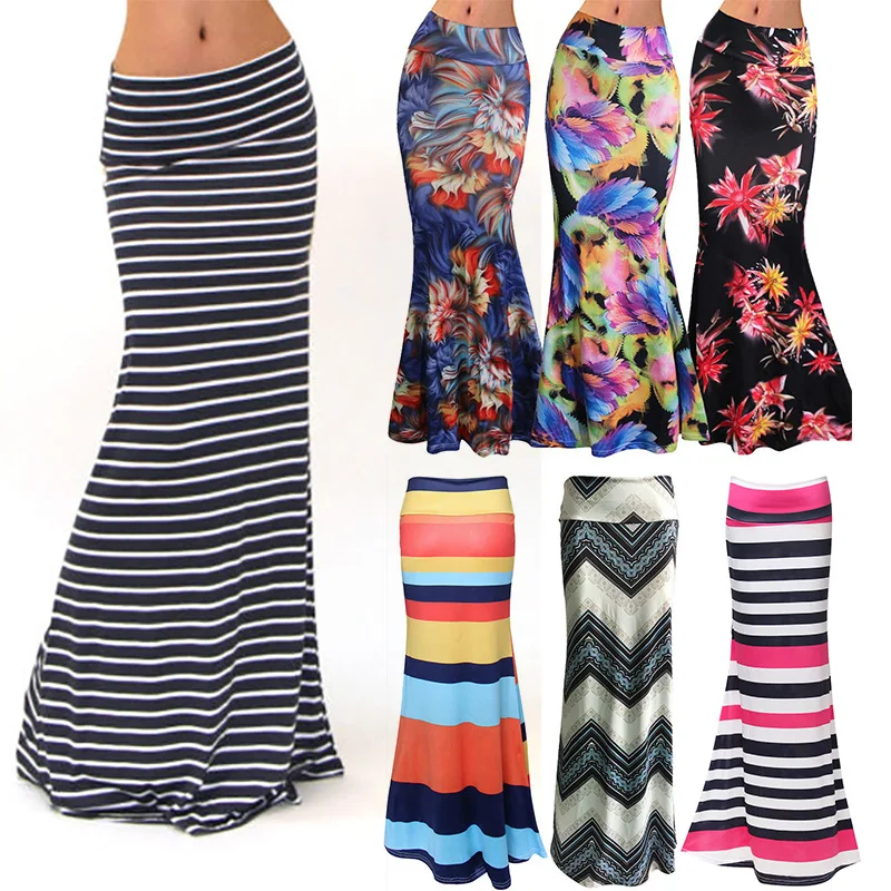 Top Trends: 3XL Spring Summer A-Line Elastic High-waist Long Pencil Skirt For Women 2021 Printed Maxi Skirt Faldas Largas Mujer Para Fiesta Shoppable Styles