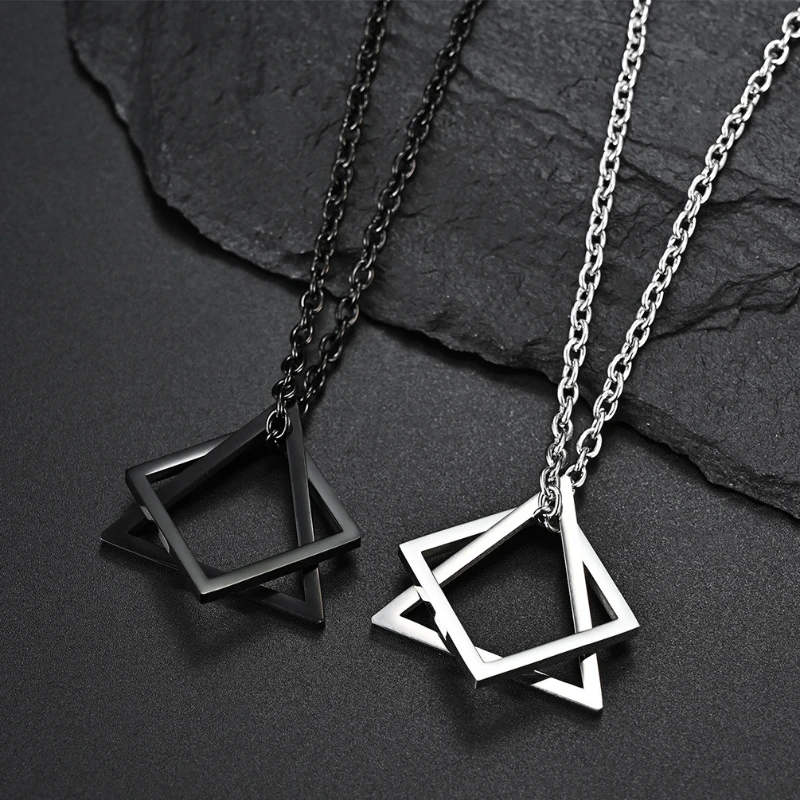 Top Trends: Geometry Interlocking Square Triangle Male Pendant For Men Stainless Steel Modern Trendy Geometric Stacking Streetwear Necklace Shoppable Styles