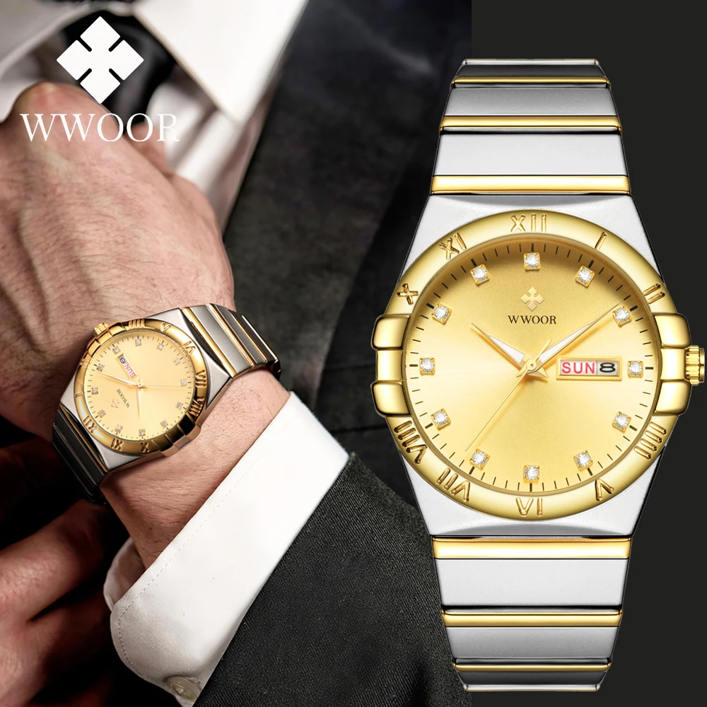 Top Trends: WWOOR New Gold Men Luxury Watch Full Steel Quartz Minimalist Diamond Wristwatch Luminous Watch For Men Fashion Relogio Masculino Shoppable Styles