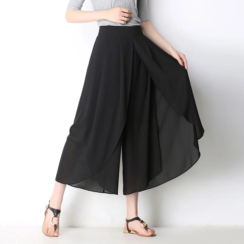 Top Trends: Summer New Chiffon Irregular Wide Leg Pants Elastic Waist Solid Loose All-match Straight Pants Casual Fashion Women Clothing Shoppable Styles - Image 3