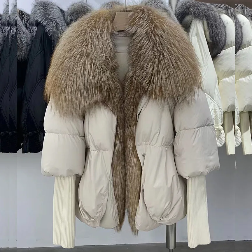 Top Trends: Large Real Silver Fox Fur Collar White Duck Down Jacket Women Winter Luxury Puffer Coat Oversize Feather Outwear пуховик с мехом Shoppable Styles