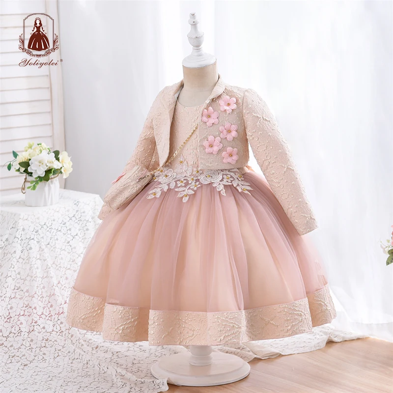 Top Trends: Yoliyolei 3pcs / set Puffy Dress For Girls Jacquard Pattern Tulle Patchwork Children Clothing 3D Appliques Casual Birthday Dresses Shoppable Styles