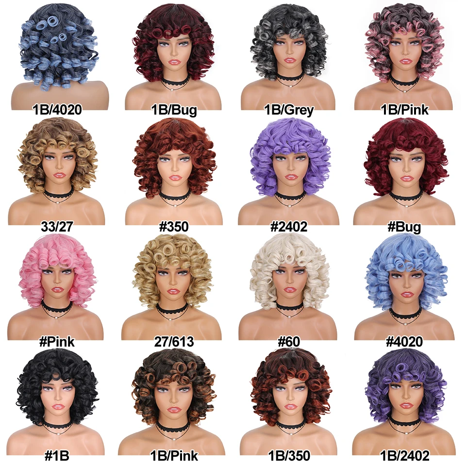 Top Trends: Short Hair Afro Kinky Curly Wigs Synthetic With Bangs For Black Women Fluffy African Ombre Cosplay Natural Brown Wigs Afro YOKAS Shoppable Styles - Image 3