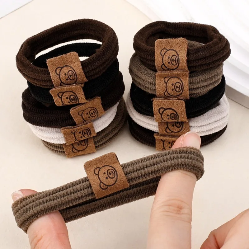 Top Trends: 1 / 10Pcs Women Elegant Solid Color Scrunchie High Elastic Hair Bands Ponytail Hold Cute Coffee Bear Rubber Band Fashion Hair Tie Shoppable Styles - Image 3