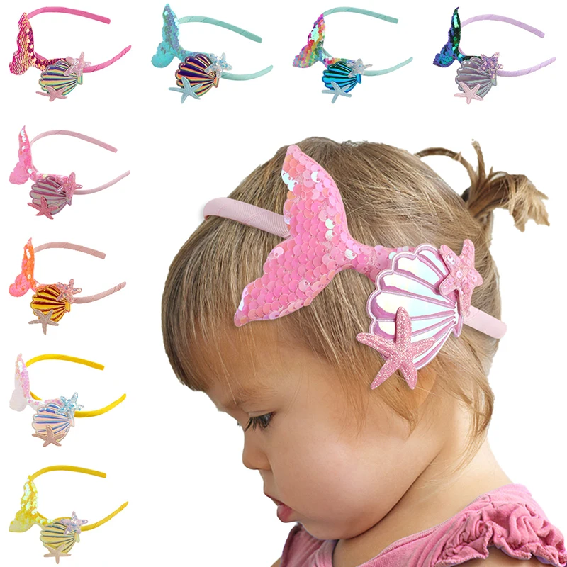 Top Trends: New Children's Sequined Hairband Girls Mermaid Tail Flip Fish Starfish Shell Headband Non-slip Handmade Headband Headwear Shoppable Styles