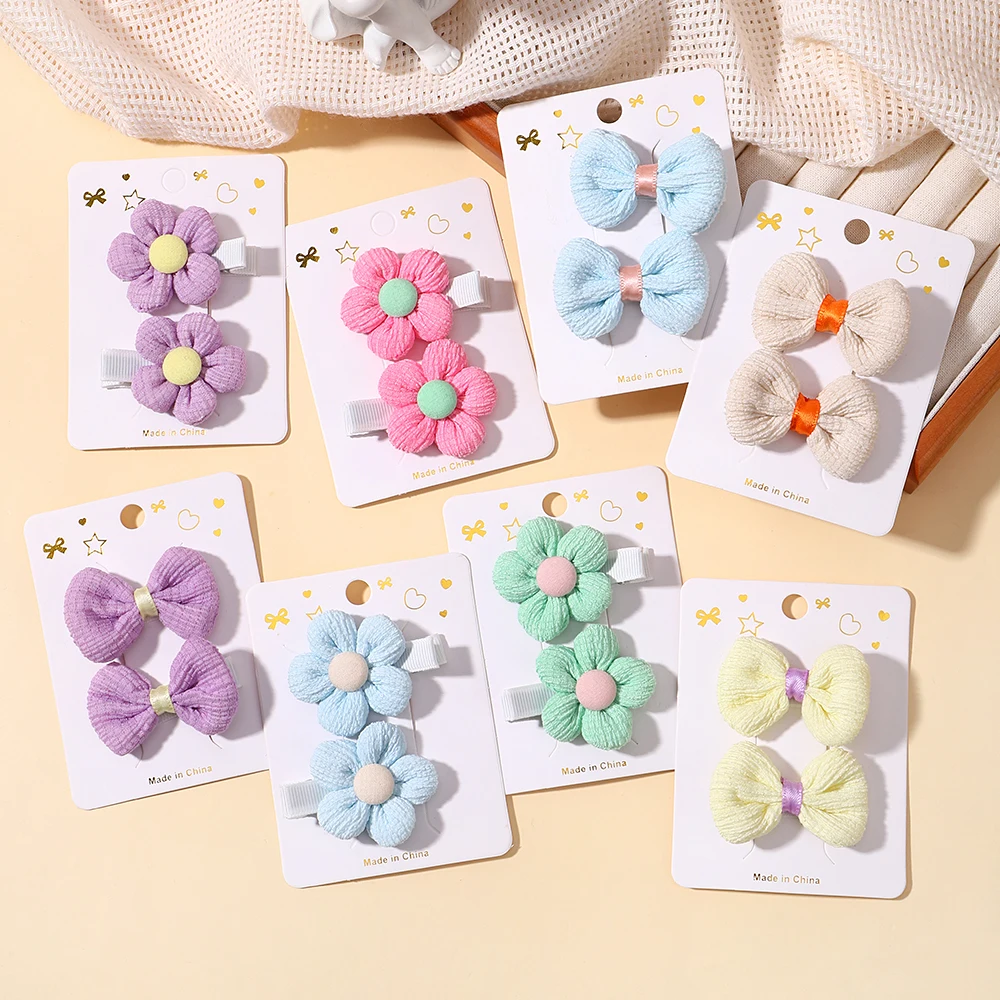 Top Trends: 8pcs / set Children&#039;s Cute Fabric Flower Bow Pair Clip Hair Accessories Set Girl Hairpin Temperament Clip Baby Headdress Wholesale Shoppable Styles