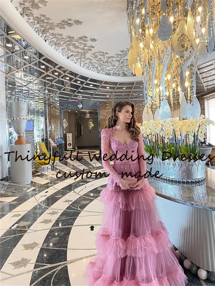 Top Trends: Xijun Glitter Long Pink Evening Dresses Saudi Arabric Formal Prom Dresses Full Sleeves Prom Gowns Princess Vestidos2023 Gogerous Shoppable Styles - Image 4