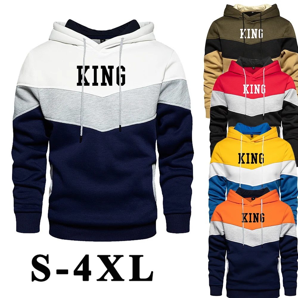 Top Trends: Autumn Men's Hoodie Sweatshirt Casual Black Hoodies Tops Patchwork King Print Streetwear Male Clothing Streetwear Shoppable Styles