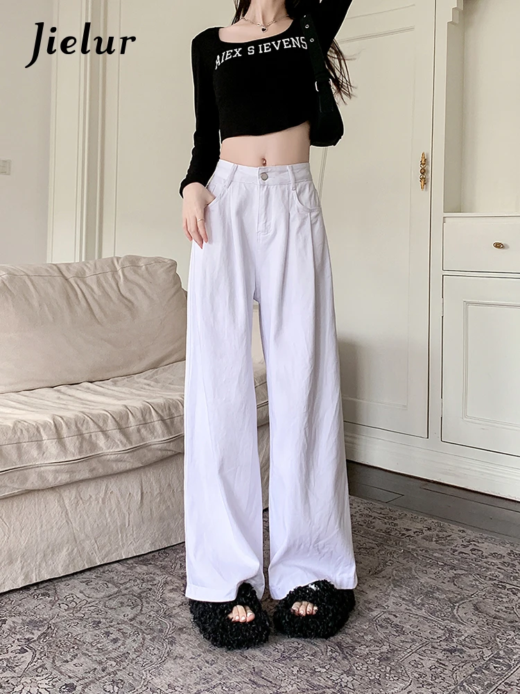 Top Trends: Jielur New Loose High Waist Women Jeans Casual Simple Basic Chicly Jeans Woman White Fashion Street Straight Leg Pants Female Shoppable Styles