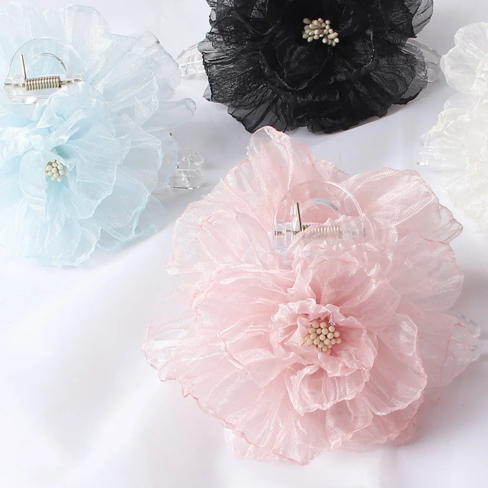 Top Trends: Organza Big Flower Hair Claw Clips Crab Barrettes Women Girls Transparent Ponytail Holder Hair Clamps Hair Accessories Fashion Shoppable Styles - Image 5