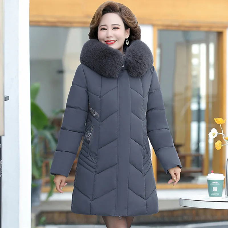 Top Trends: Hooded Fur Collar Down Cotton Jacket Women Winter Clothing New Middle-Aged Mother Mid-Long Thicken Coat Warm Female Parkas 6XL Shoppable Styles