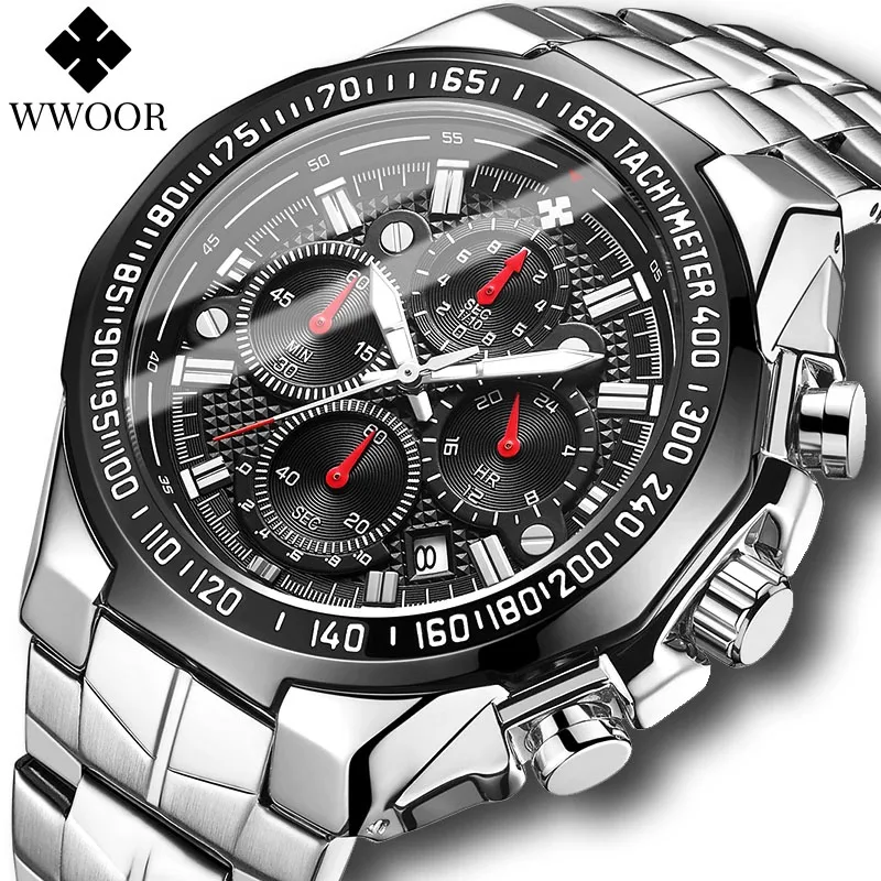 Top Trends: WWOOR Sport Watches For Men Top Brand Luxury Mens Military Quartz Watch Man Full Steel Waterproof Chronograph Clock Reloj Hombre Shoppable Styles