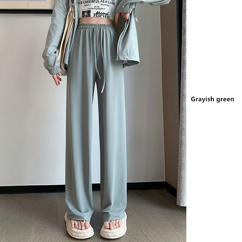 Top Trends: Casual Thin Sunscreen Ice Silk High Waisted Wide Leg Pants For Women'S Summer New Show High Drape And Drag Straight Trousers Shoppable Styles