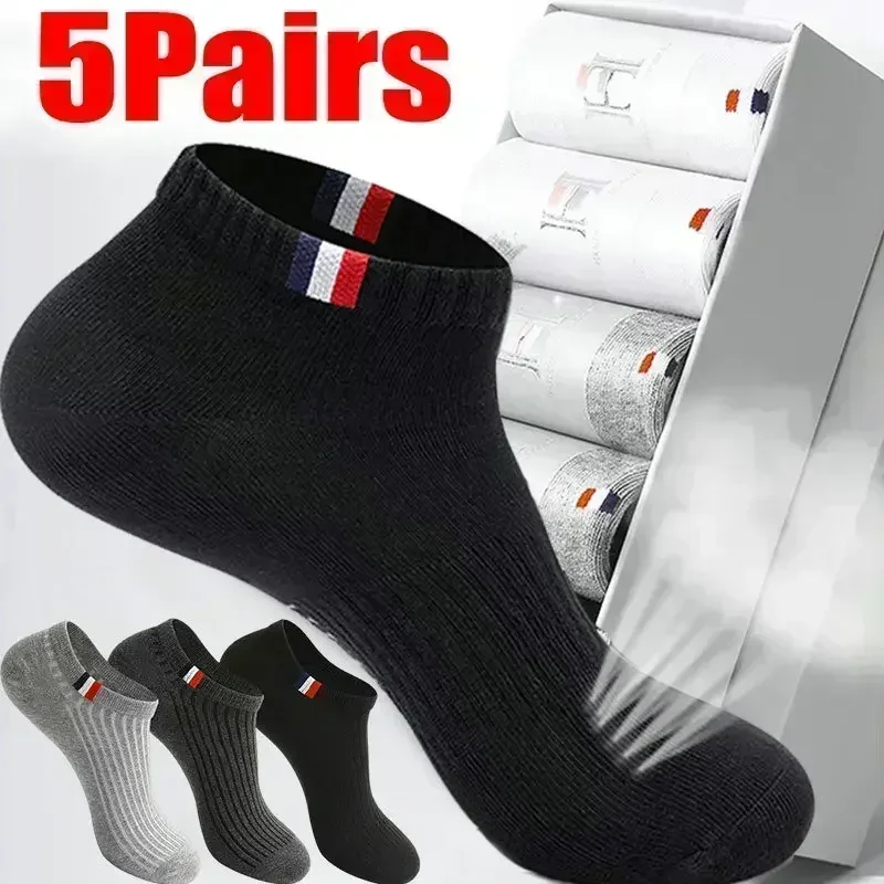 Top Trends: 5 / 1Pairs Summer Cotton Man Short Socks Fashion Breathable Sports Boat Sock Comfortable Deodorant Socks Casual Ankle Sock Male Shoppable Styles